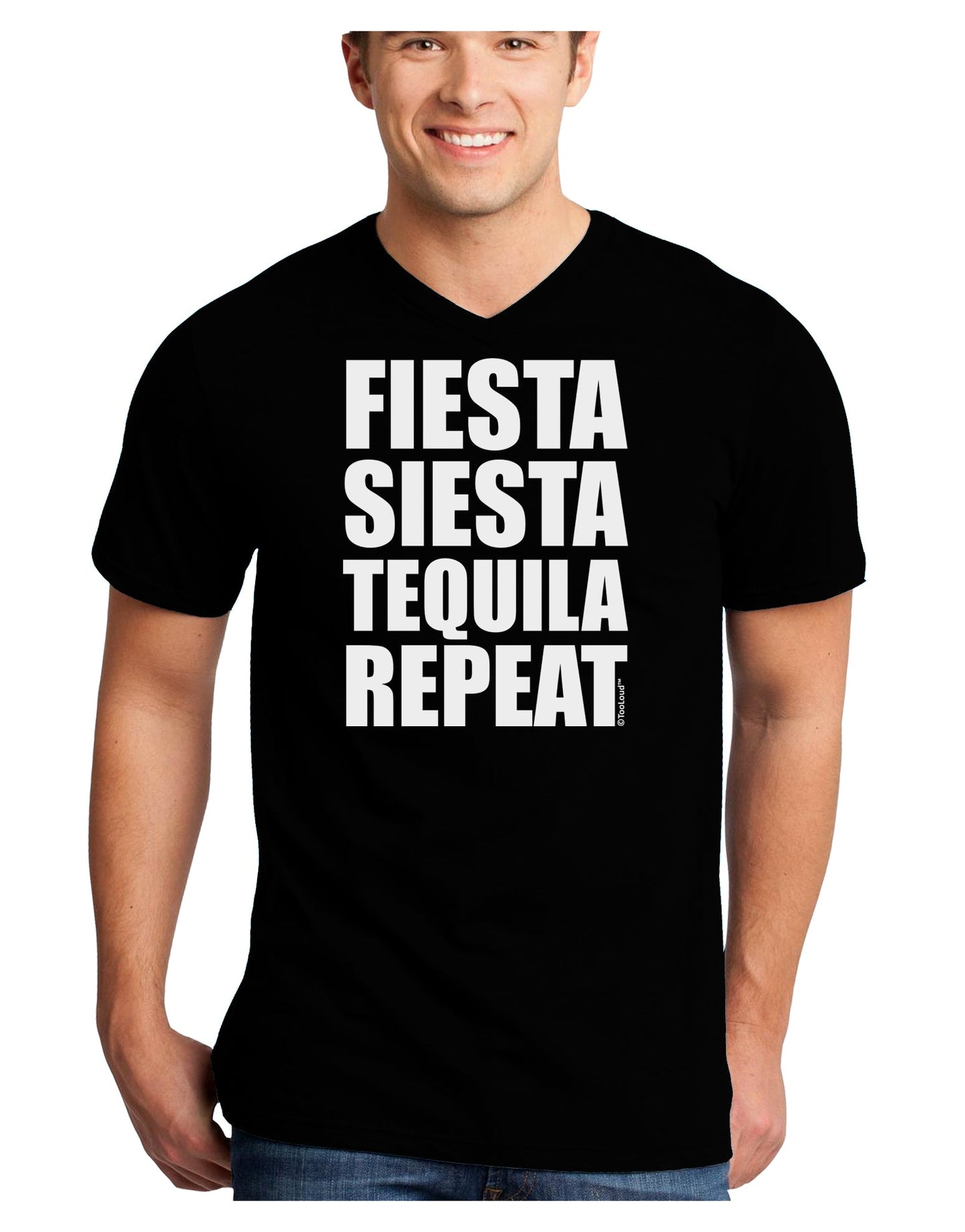 Fiesta Siesta Tequila Repeat Adult Dark V-Neck T-Shirt by TooLoud-Mens V-Neck T-Shirt-TooLoud-Black-Small-Davson Sales