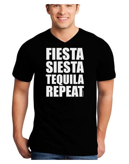 Fiesta Siesta Tequila Repeat Adult Dark V-Neck T-Shirt by TooLoud-Mens V-Neck T-Shirt-TooLoud-Black-Small-Davson Sales