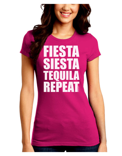 Fiesta Siesta Tequila Repeat Juniors Crew Dark T-Shirt by TooLoud-T-Shirts Juniors Tops-TooLoud-Hot-Pink-Juniors Fitted Small-Davson Sales