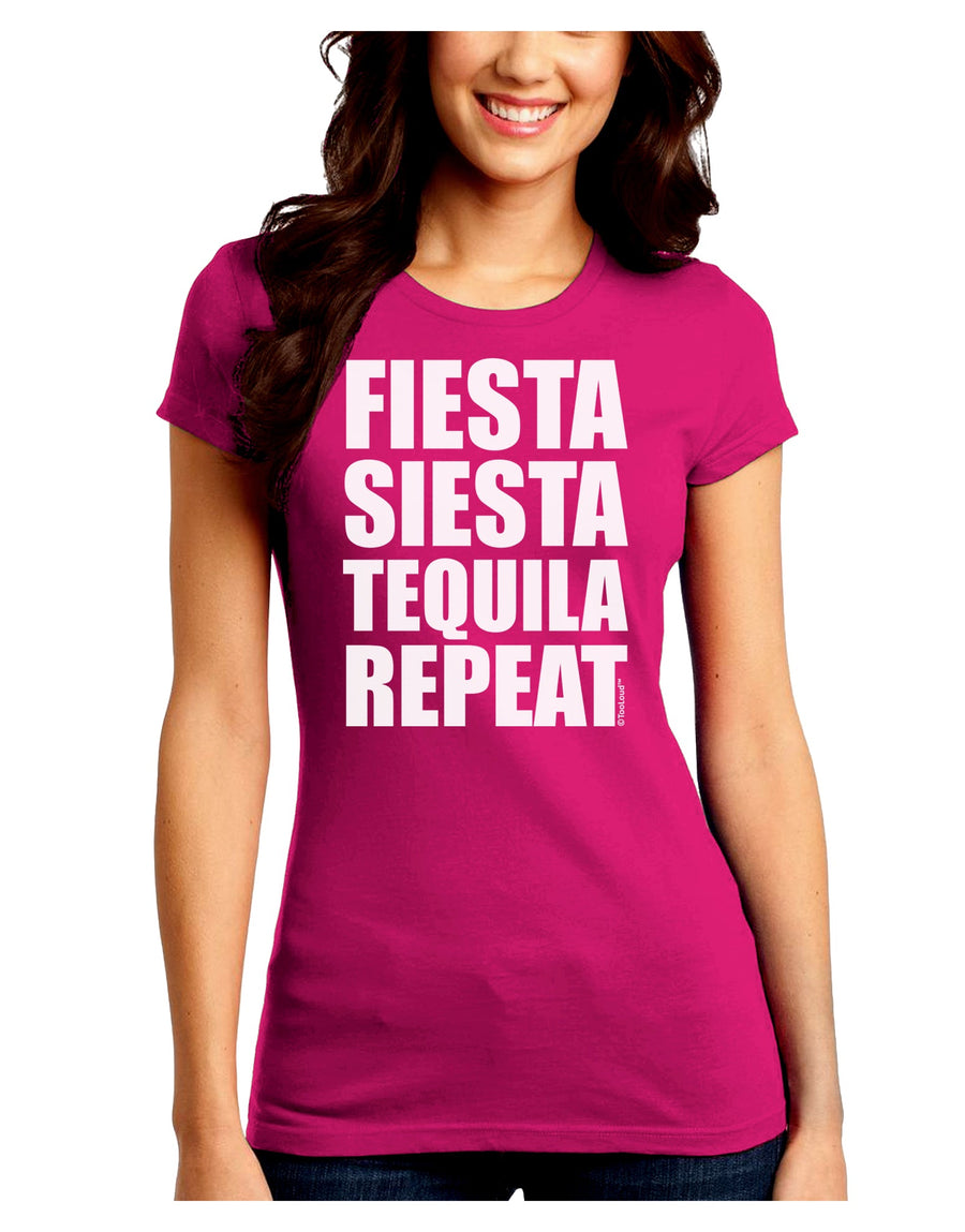 Fiesta Siesta Tequila Repeat Juniors Crew Dark T-Shirt by TooLoud-T-Shirts Juniors Tops-TooLoud-Black-Juniors Fitted Small-Davson Sales