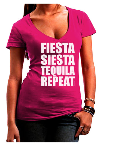 Fiesta Siesta Tequila Repeat Juniors V-Neck Dark T-Shirt by TooLoud-Womens V-Neck T-Shirts-TooLoud-Hot-Pink-Juniors Fitted Small-Davson Sales