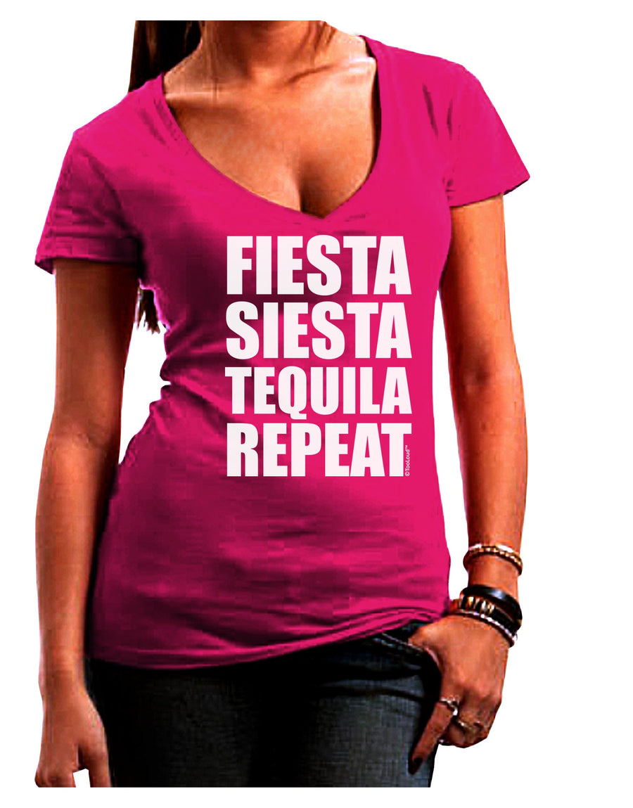 Fiesta Siesta Tequila Repeat Juniors V-Neck Dark T-Shirt by TooLoud-Womens V-Neck T-Shirts-TooLoud-Black-Juniors Fitted Small-Davson Sales