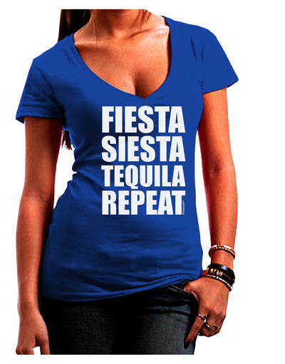 Fiesta Siesta Tequila Repeat Juniors V-Neck Dark T-Shirt by TooLoud-Womens V-Neck T-Shirts-TooLoud-Royal-Blue-Juniors Fitted Small-Davson Sales