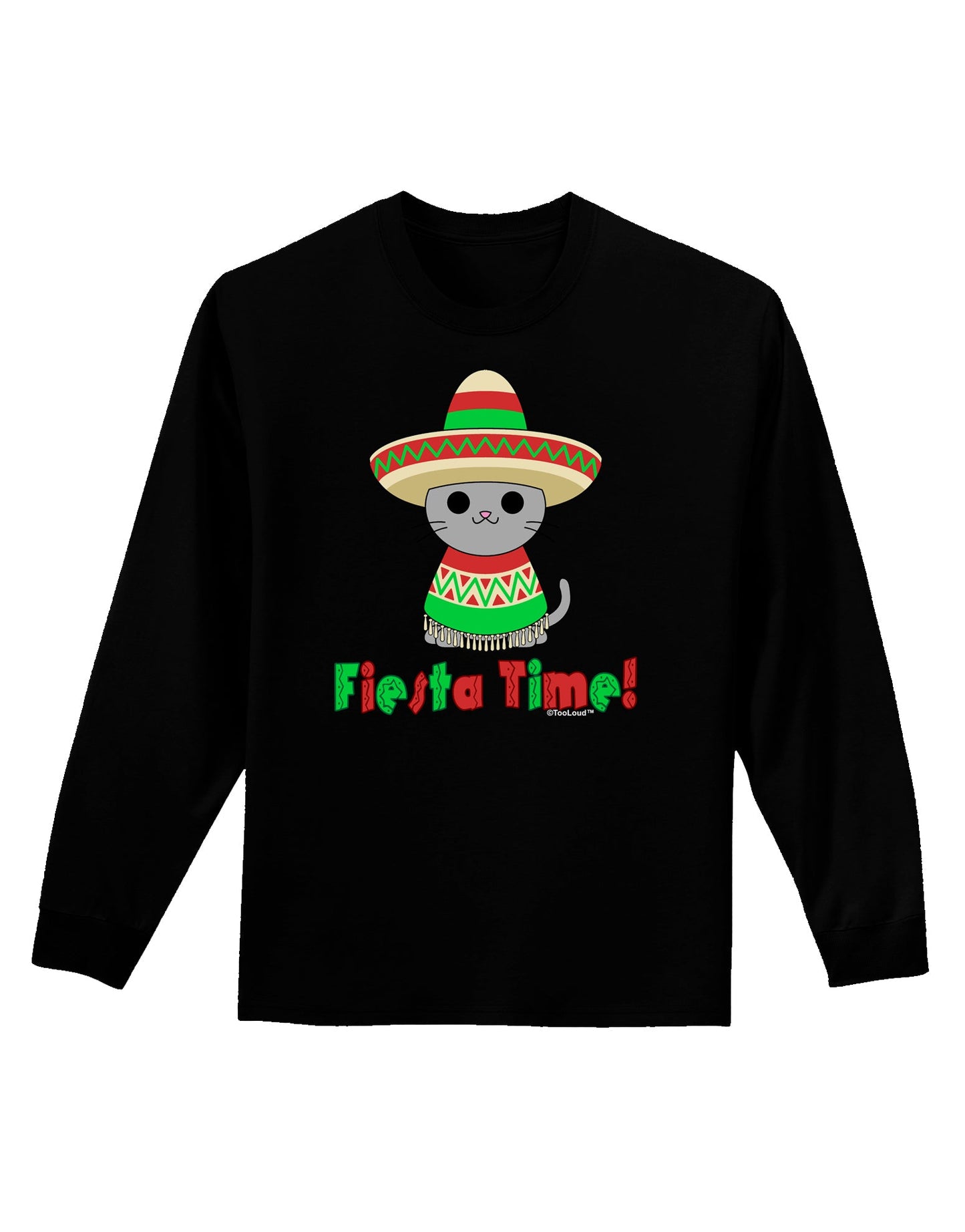 Fiesta Time - Cute Sombrero Cat Adult Long Sleeve Dark T-Shirt by TooLoud-TooLoud-Black-Small-Davson Sales