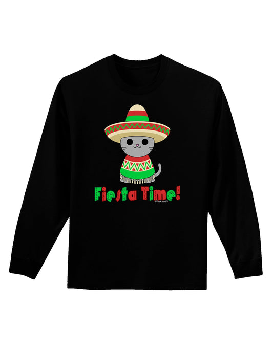 Fiesta Time - Cute Sombrero Cat Adult Long Sleeve Dark T-Shirt by TooLoud-TooLoud-Black-Small-Davson Sales