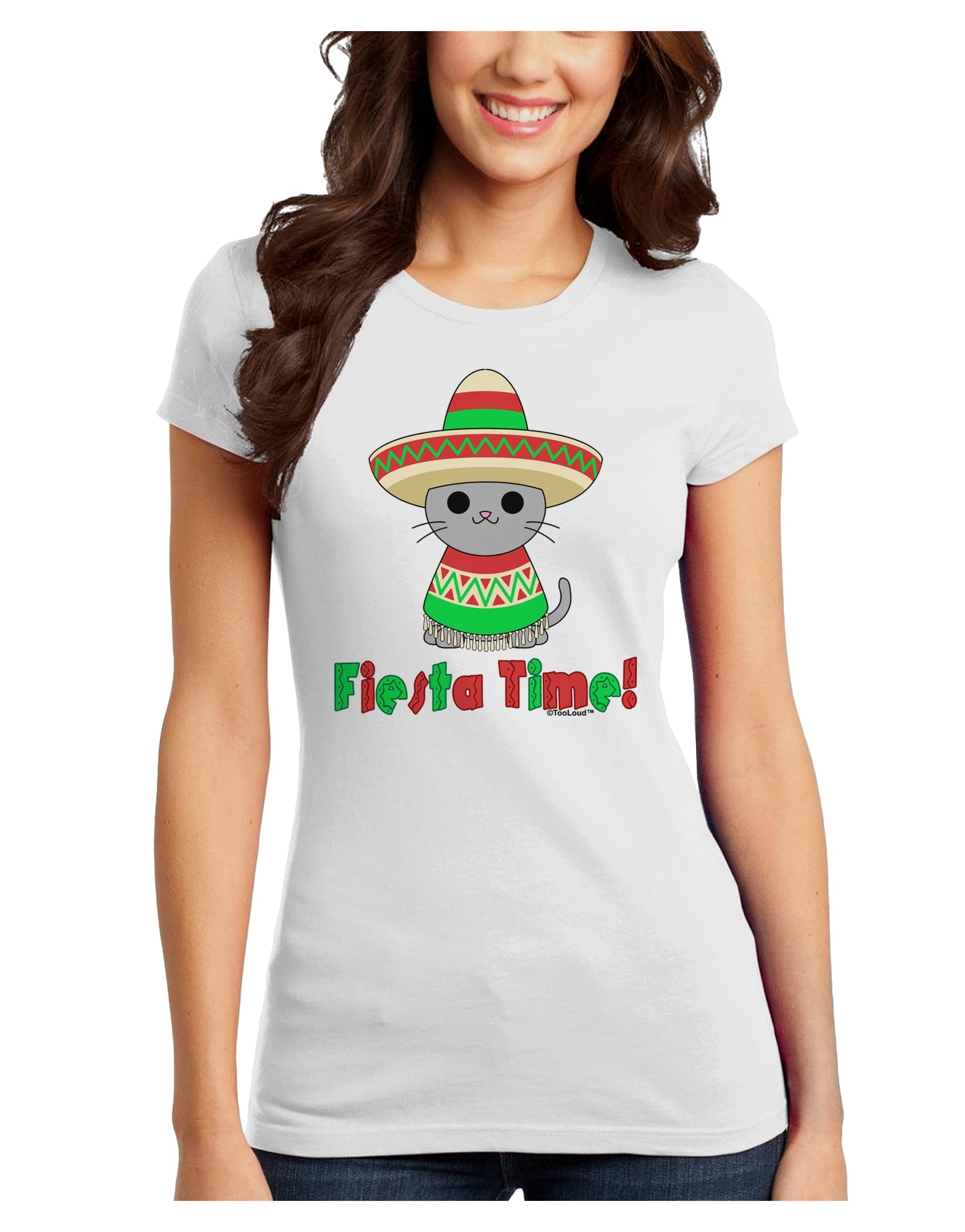 Fiesta Time - Cute Sombrero Cat Juniors T-Shirt by TooLoud-Womens Juniors T-Shirt-TooLoud-White-Juniors Fitted X-Small-Davson Sales