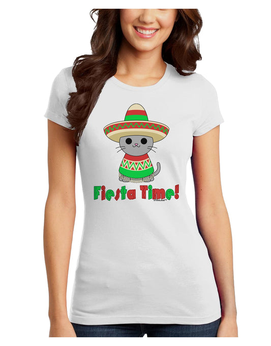 Fiesta Time - Cute Sombrero Cat Juniors T-Shirt by TooLoud-Womens Juniors T-Shirt-TooLoud-White-Juniors Fitted X-Small-Davson Sales