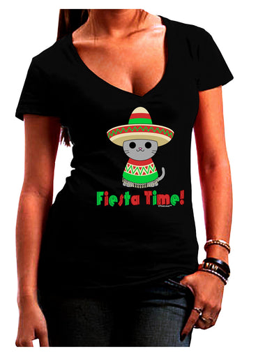 Fiesta Time - Cute Sombrero Cat Juniors V-Neck Dark T-Shirt by TooLoud