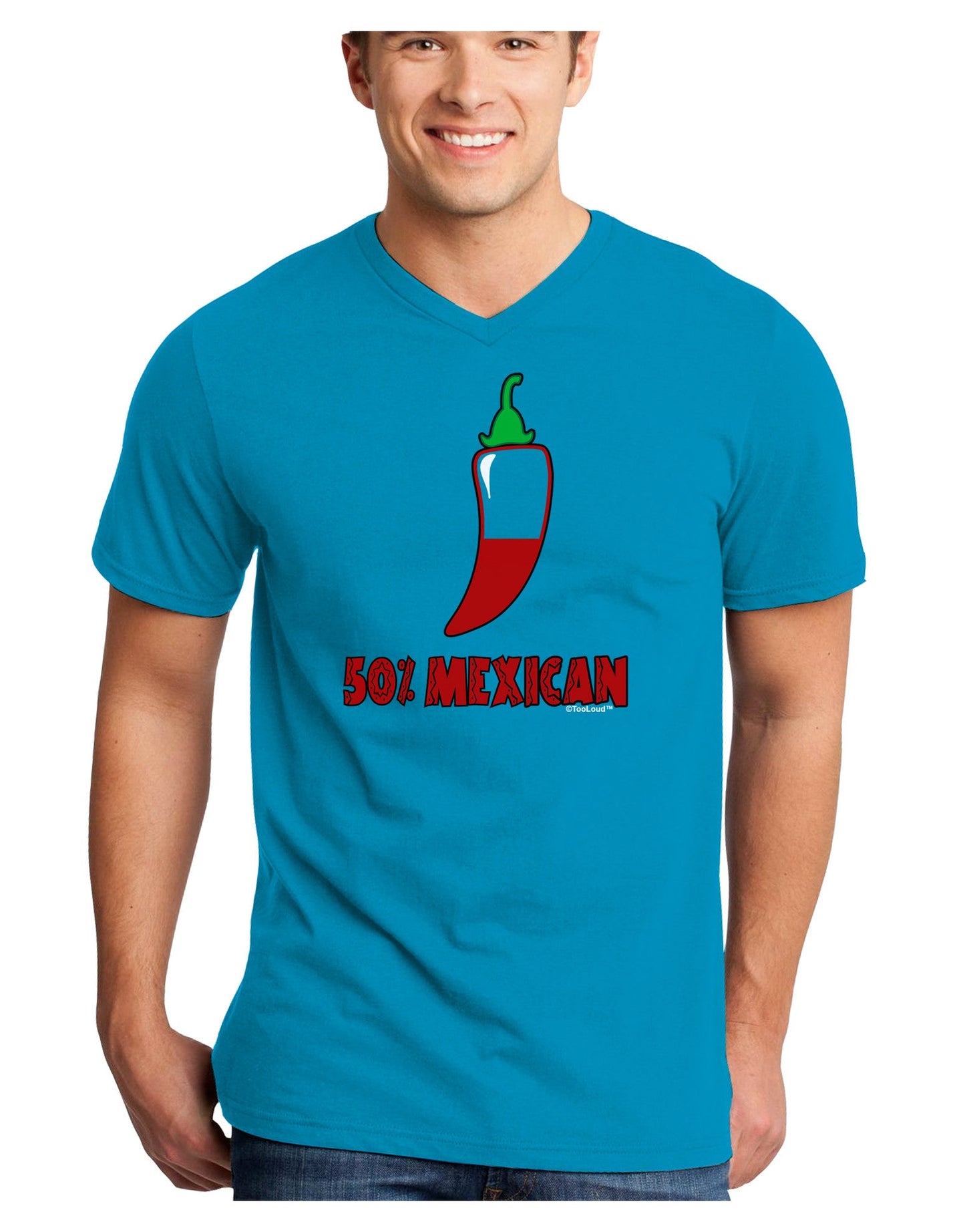 Fifty Percent Mexican Adult Dark V-Neck T-Shirt-TooLoud-Turquoise-Small-Davson Sales