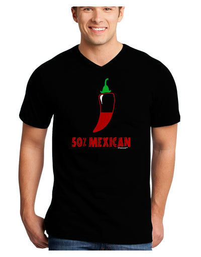 Fifty Percent Mexican Adult Dark V-Neck T-Shirt-TooLoud-Black-Small-Davson Sales