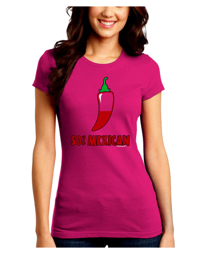 Fifty Percent Mexican Juniors Crew Dark T-Shirt-T-Shirts Juniors Tops-TooLoud-Hot-Pink-Juniors Fitted Small-Davson Sales