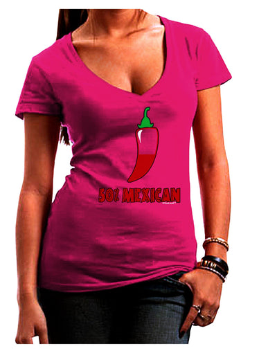 Fifty Percent Mexican Juniors V-Neck Dark T-Shirt-Womens V-Neck T-Shirts-TooLoud-Hot-Pink-Juniors Fitted Small-Davson Sales