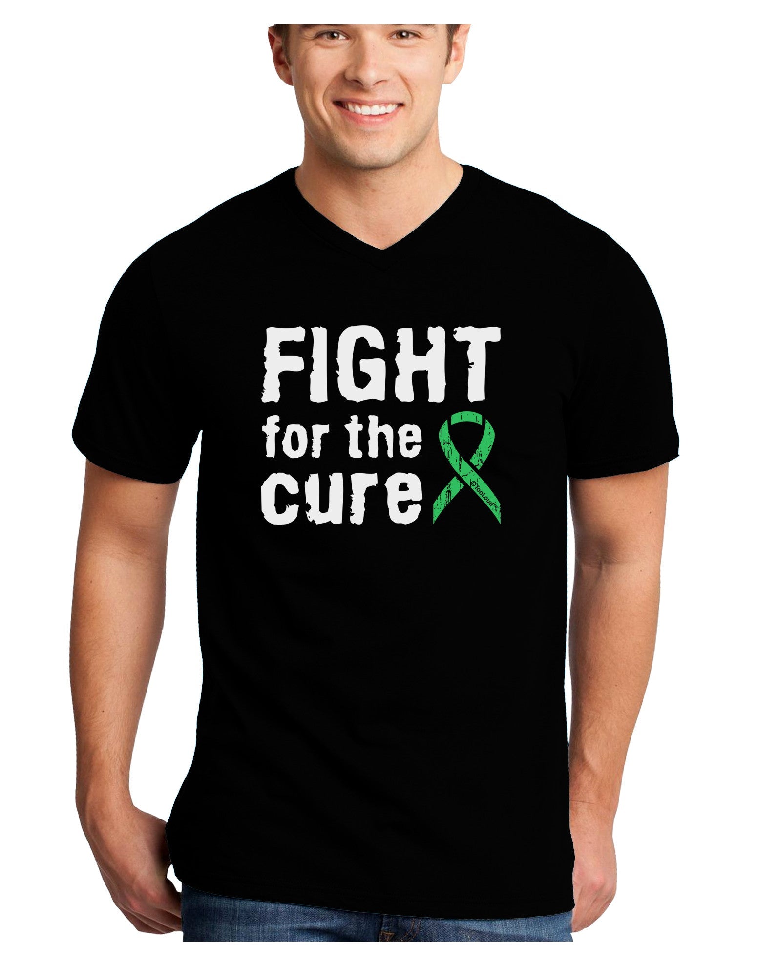 Fight for the Cure - Light Green Ribbon Celiac Disease Adult Dark V-Neck T-Shirt-TooLoud-Black-Small-Davson Sales