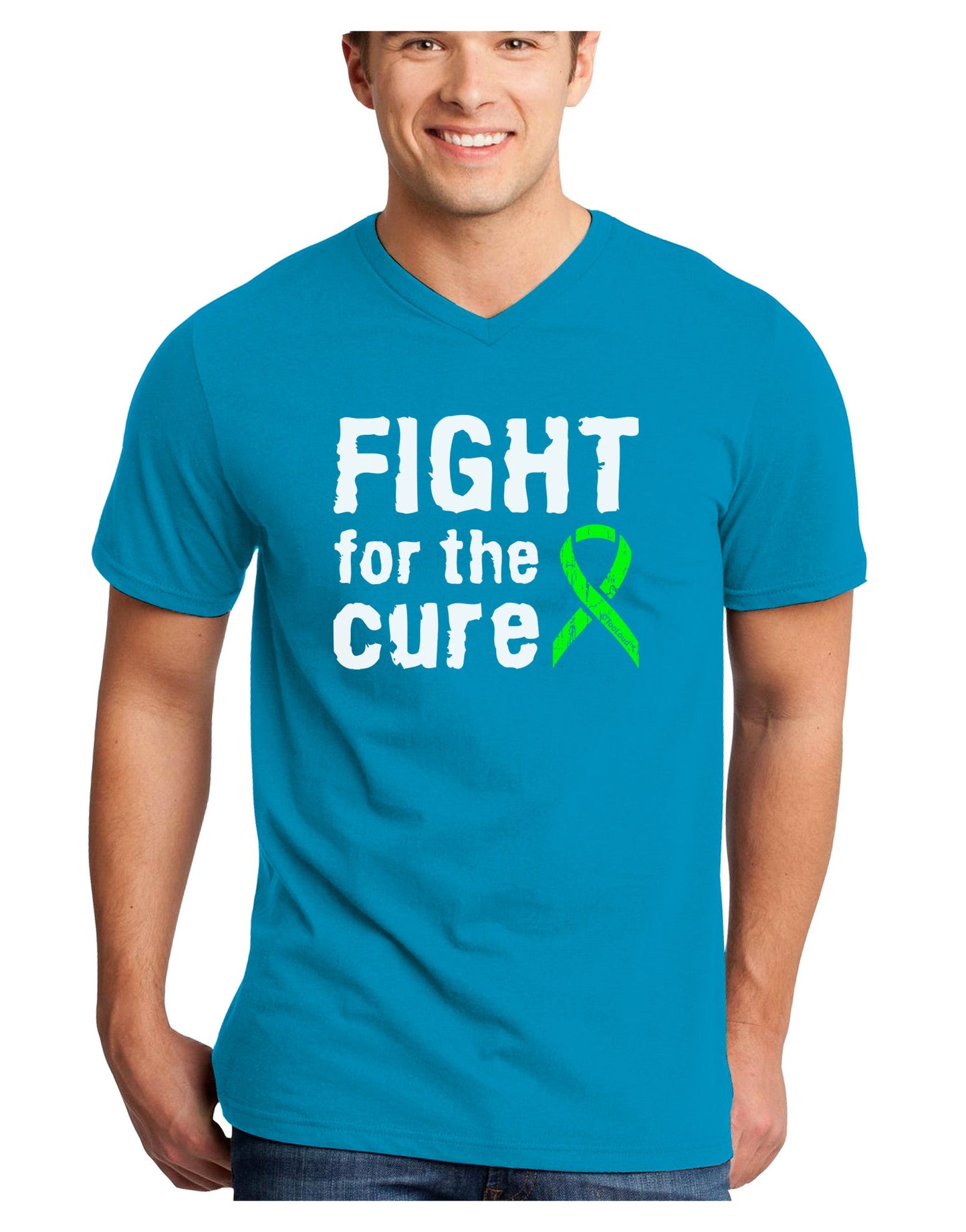 Fight for the Cure - Lime Green Ribbon Lyme Disease Adult Dark V-Neck T-Shirt-TooLoud-Turquoise-Small-Davson Sales
