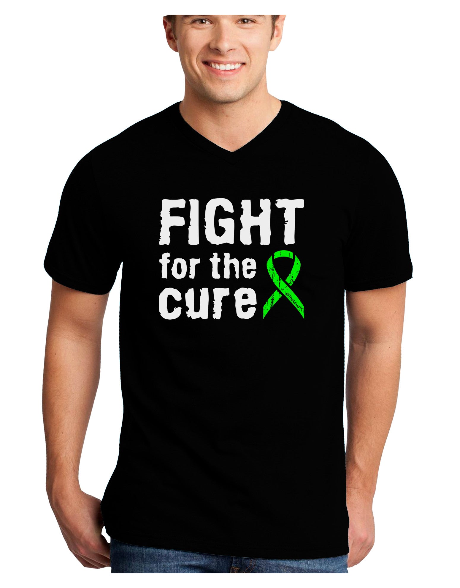 Fight for the Cure - Lime Green Ribbon Lyme Disease Adult Dark V-Neck T-Shirt-TooLoud-Black-Small-Davson Sales