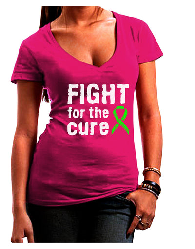 Fight for the Cure - Lime Green Ribbon Lyme Disease Juniors V-Neck Dark T-Shirt-Womens V-Neck T-Shirts-TooLoud-Hot-Pink-Juniors Fitted Small-Davson Sales