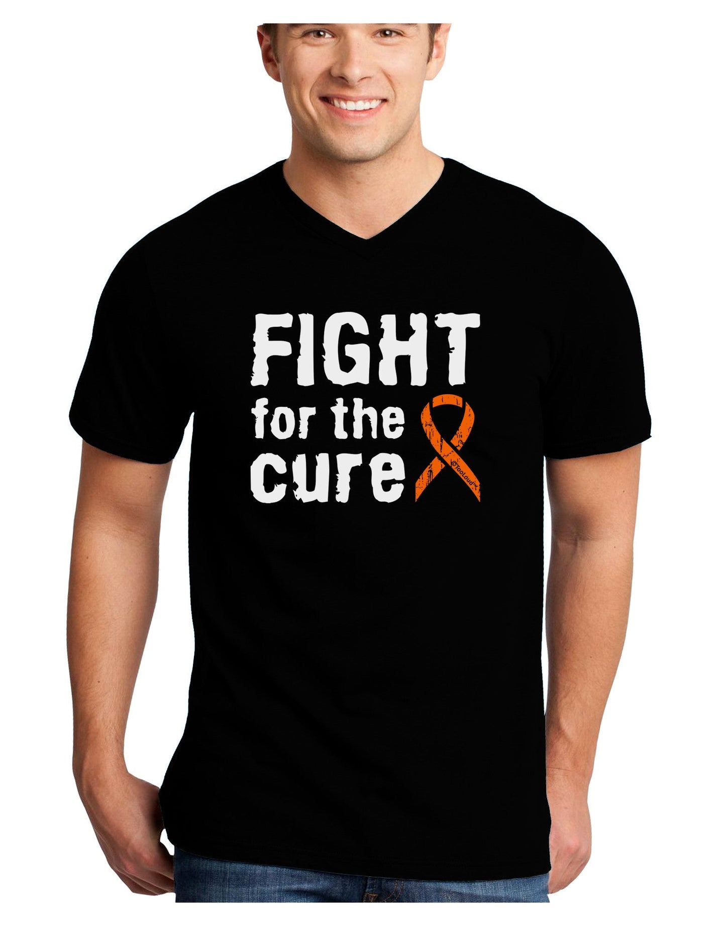 Fight for the Cure - Orange Ribbon Leukemia Adult Dark V-Neck T-Shirt-TooLoud-Black-Small-Davson Sales