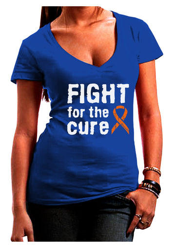 Fight for the Cure - Orange Ribbon Leukemia Juniors V-Neck Dark T-Shirt-Womens V-Neck T-Shirts-TooLoud-Royal-Blue-Juniors Fitted Small-Davson Sales