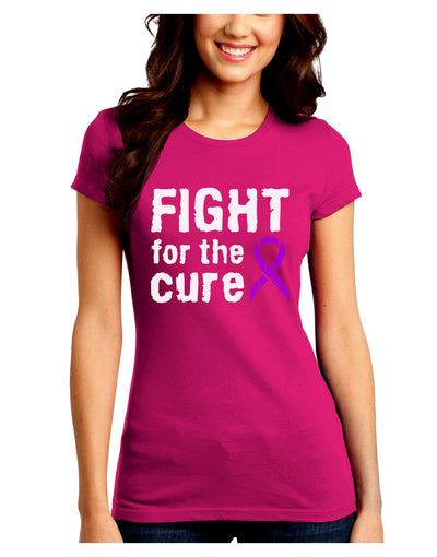 Fight for the Cure - Purple Ribbon Alzheimers Disease Juniors Crew Dark T-Shirt-T-Shirts Juniors Tops-TooLoud-Hot-Pink-Juniors Fitted Small-Davson Sales