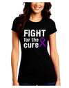 Fight for the Cure - Purple Ribbon Alzheimers Disease Juniors Crew Dark T-Shirt-T-Shirts Juniors Tops-TooLoud-Black-Juniors Fitted Small-Davson Sales