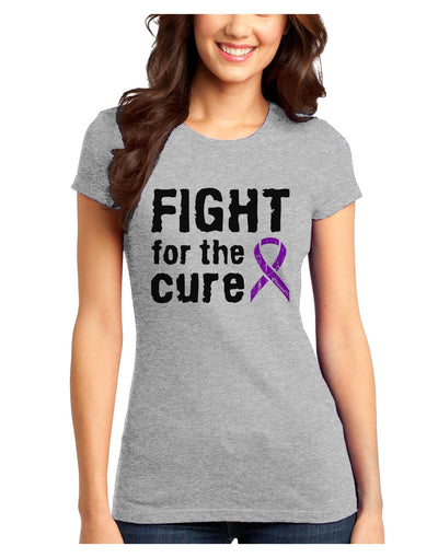 Fight for the Cure - Purple Ribbon Alzheimers Disease Juniors T-Shirt-Womens Juniors T-Shirt-TooLoud-Ash-Gray-Juniors Fitted X-Small-Davson Sales