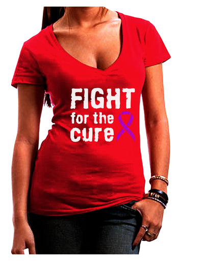 Fight for the Cure - Purple Ribbon Alzheimers Disease Juniors V-Neck Dark T-Shirt-Womens V-Neck T-Shirts-TooLoud-Red-Juniors Fitted Small-Davson Sales