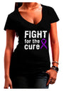 Fight for the Cure - Purple Ribbon Alzheimers Disease Juniors V-Neck Dark T-Shirt-Womens V-Neck T-Shirts-TooLoud-Black-Juniors Fitted Small-Davson Sales