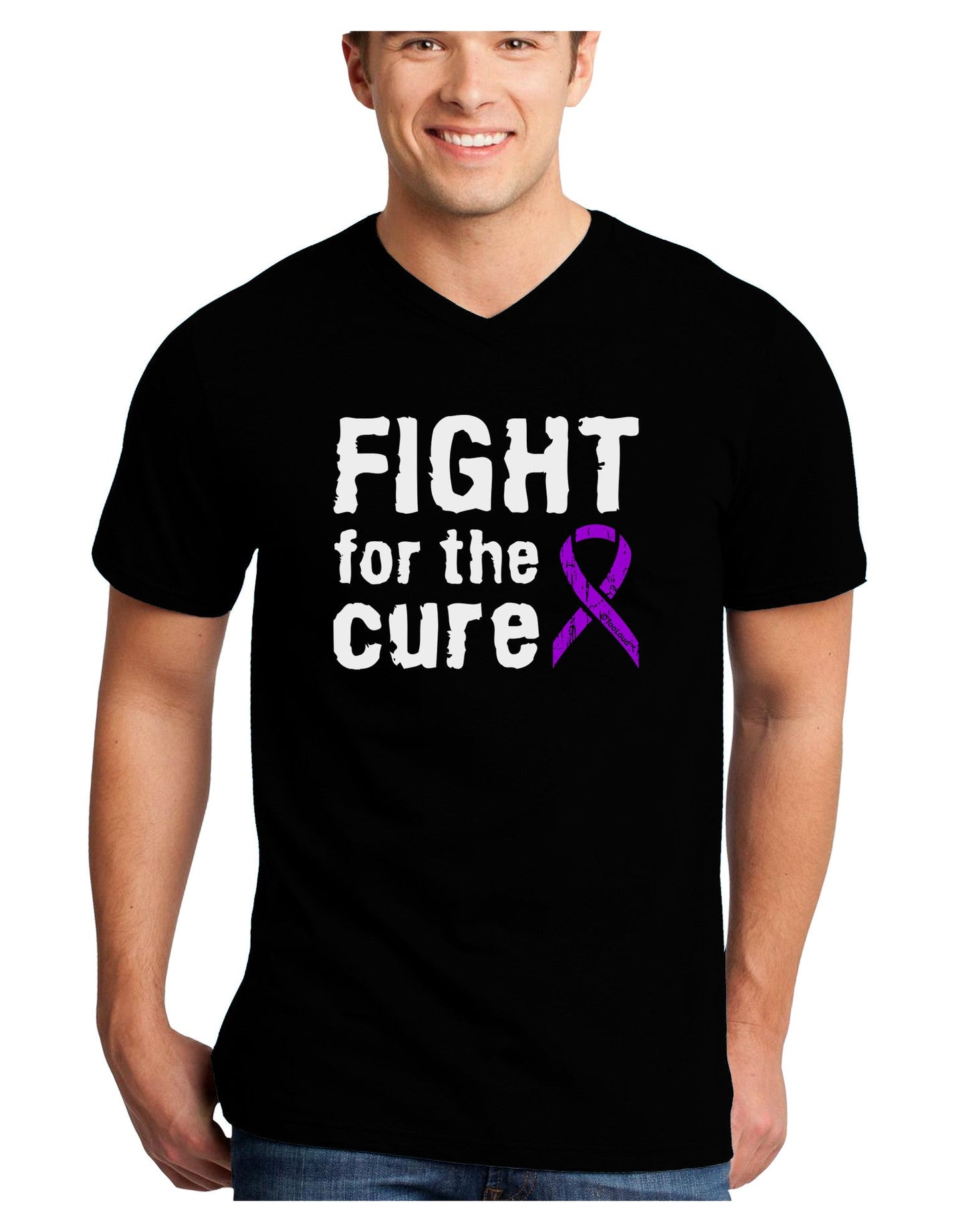 Fight for the Cure - Purple Ribbon Epilepsy Adult Dark V-Neck T-Shirt-TooLoud-Black-Small-Davson Sales