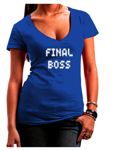 Final Boss Text - Boss Day Juniors V-Neck Dark T-Shirt-Womens V-Neck T-Shirts-TooLoud-Royal-Blue-Small-Davson Sales