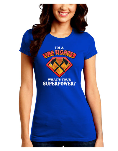 Fire Fighter - Superpower Juniors Petite Crew Dark T-Shirt-T-Shirts Juniors Tops-TooLoud-Royal-Blue-Juniors Fitted Small-Davson Sales