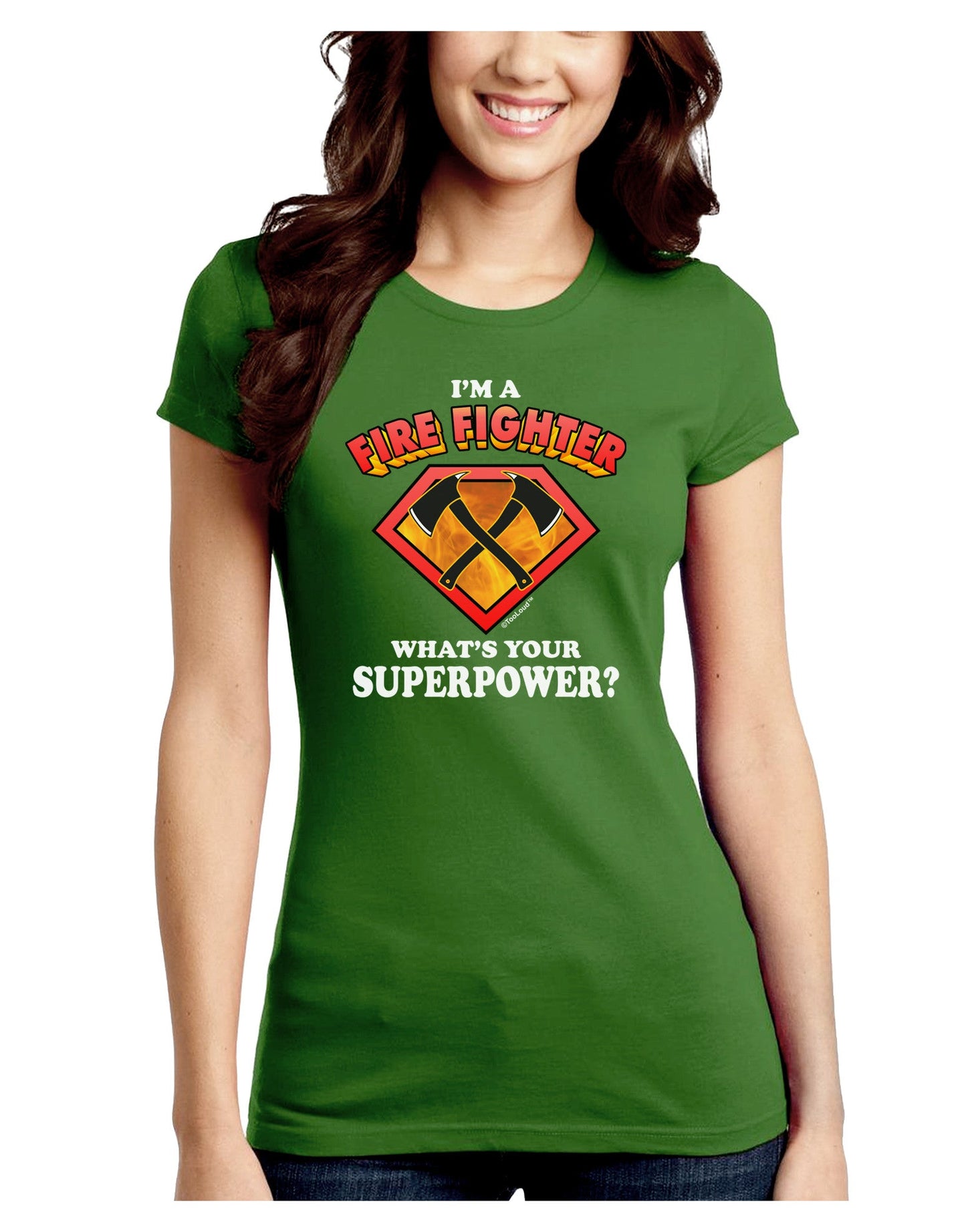 Fire Fighter - Superpower Juniors Petite Crew Dark T-Shirt-T-Shirts Juniors Tops-TooLoud-Kiwi-Green-Juniors Fitted Small-Davson Sales