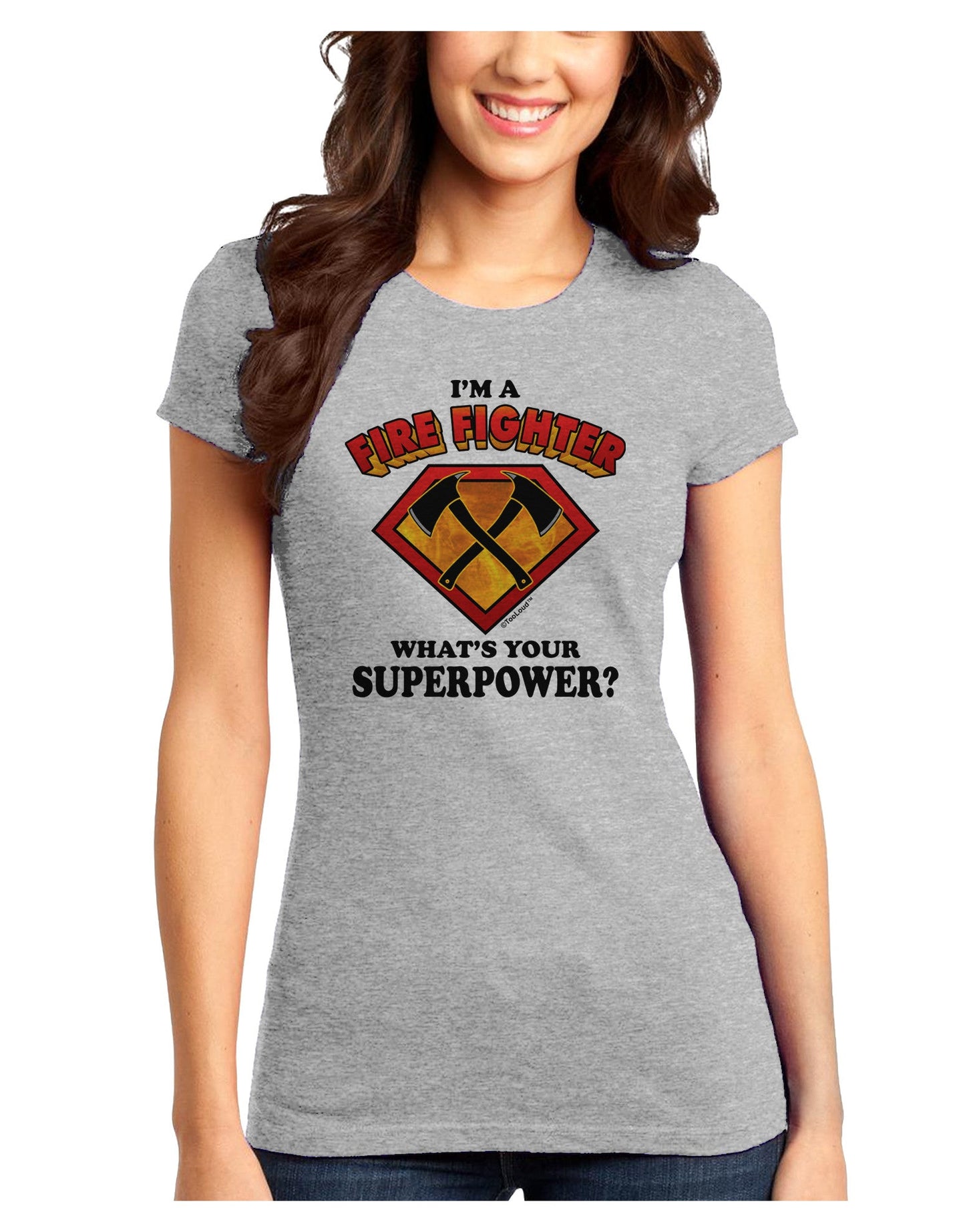 Fire Fighter - Superpower Juniors Petite T-Shirt-T-Shirts Juniors Tops-TooLoud-Ash-Gray-Juniors Fitted X-Small-Davson Sales