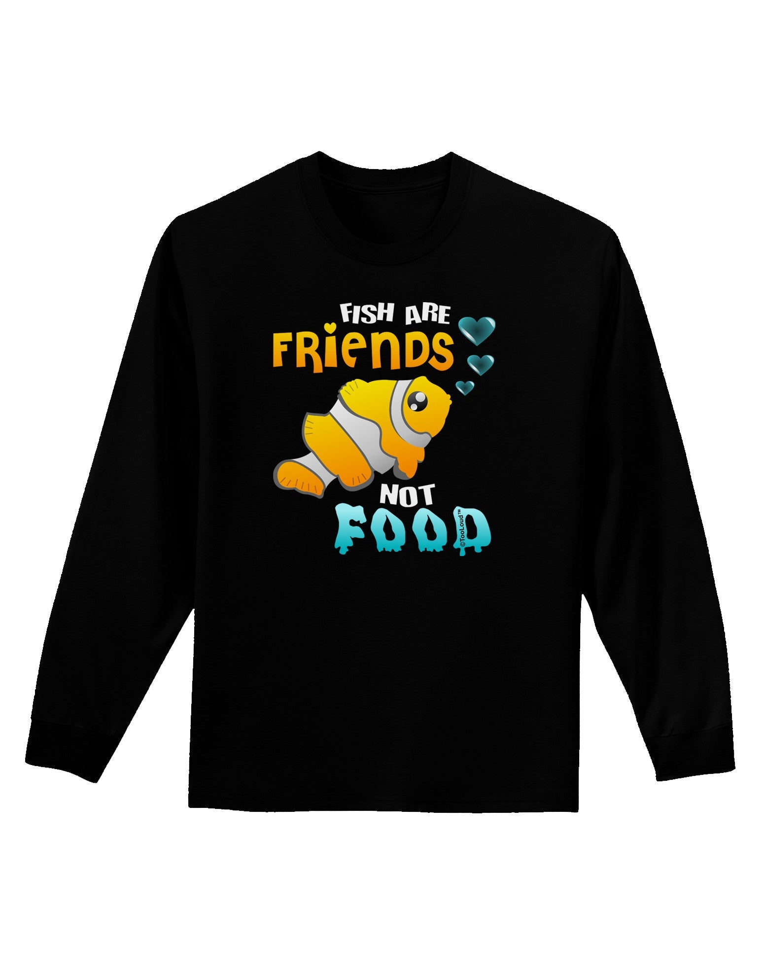 Fish Are Friends Not Food Adult Long Sleeve Dark T-Shirt-TooLoud-Black-Small-Davson Sales