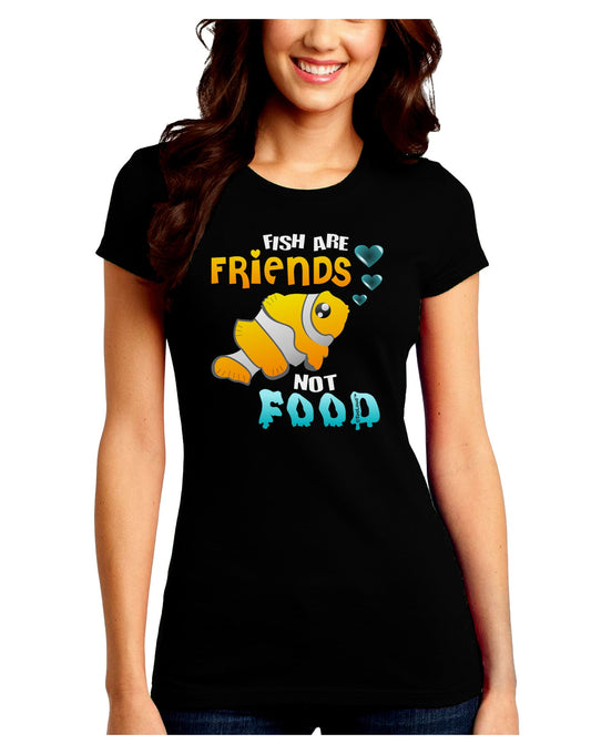 Fish Are Friends Not Food Juniors Petite Crew Dark T-Shirt-T-Shirts Juniors Tops-TooLoud-Black-Juniors Fitted Small-Davson Sales