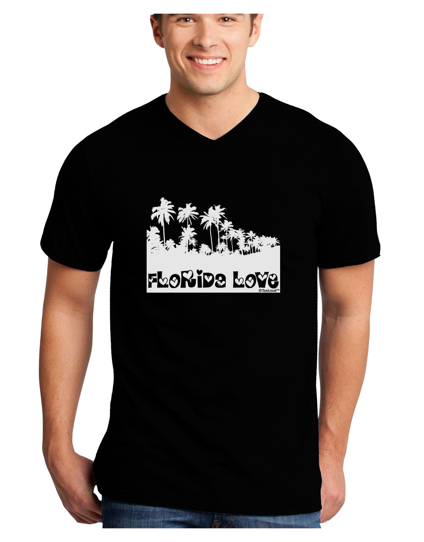 Florida Love - Palm Trees Cutout Design Adult Dark V-Neck T-Shirt by TooLoud-Mens V-Neck T-Shirt-TooLoud-Black-Small-Davson Sales