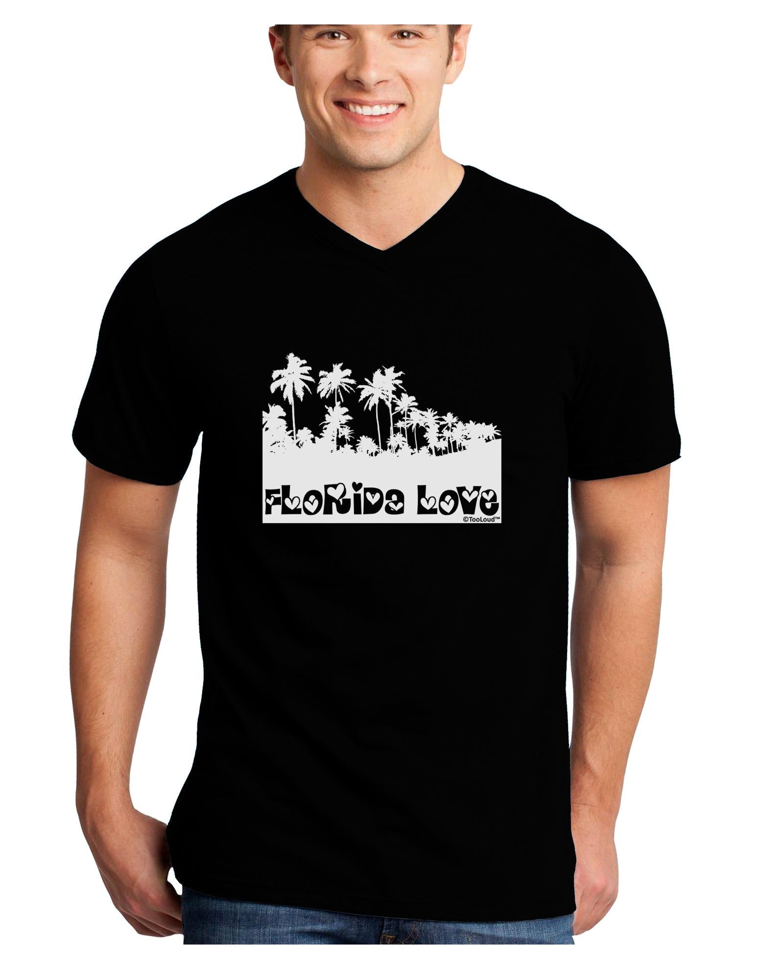 Florida Love - Palm Trees Cutout Design Adult Dark V-Neck T-Shirt by TooLoud-Mens V-Neck T-Shirt-TooLoud-Black-Small-Davson Sales