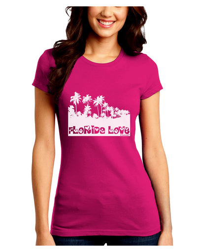 Florida Love - Palm Trees Cutout Design Juniors Crew Dark T-Shirt by TooLoud-T-Shirts Juniors Tops-TooLoud-Hot-Pink-Juniors Fitted Small-Davson Sales