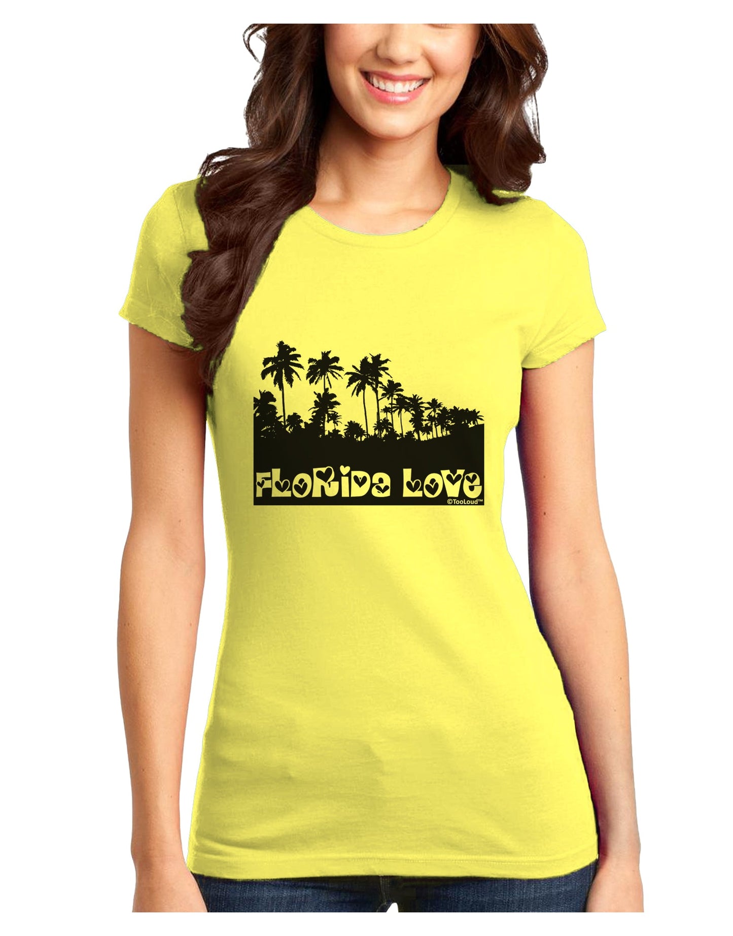 Florida Love - Palm Trees Cutout Design Juniors T-Shirt by TooLoud-Womens Juniors T-Shirt-TooLoud-Yellow-Juniors Fitted X-Small-Davson Sales