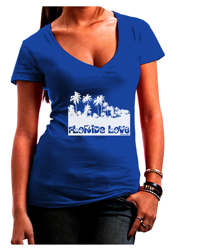 Florida Love - Palm Trees Cutout Design Juniors V-Neck Dark T-Shirt by TooLoud-Womens V-Neck T-Shirts-TooLoud-Royal-Blue-Juniors Fitted Small-Davson Sales