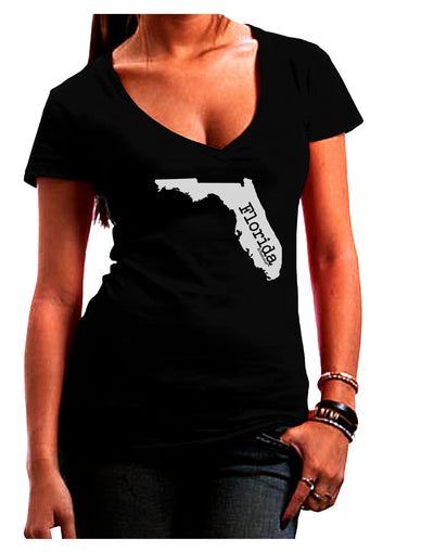 Florida - United States Shape Juniors V-Neck Dark T-Shirt by TooLoud-Womens V-Neck T-Shirts-TooLoud-Black-Juniors Fitted Small-Davson Sales