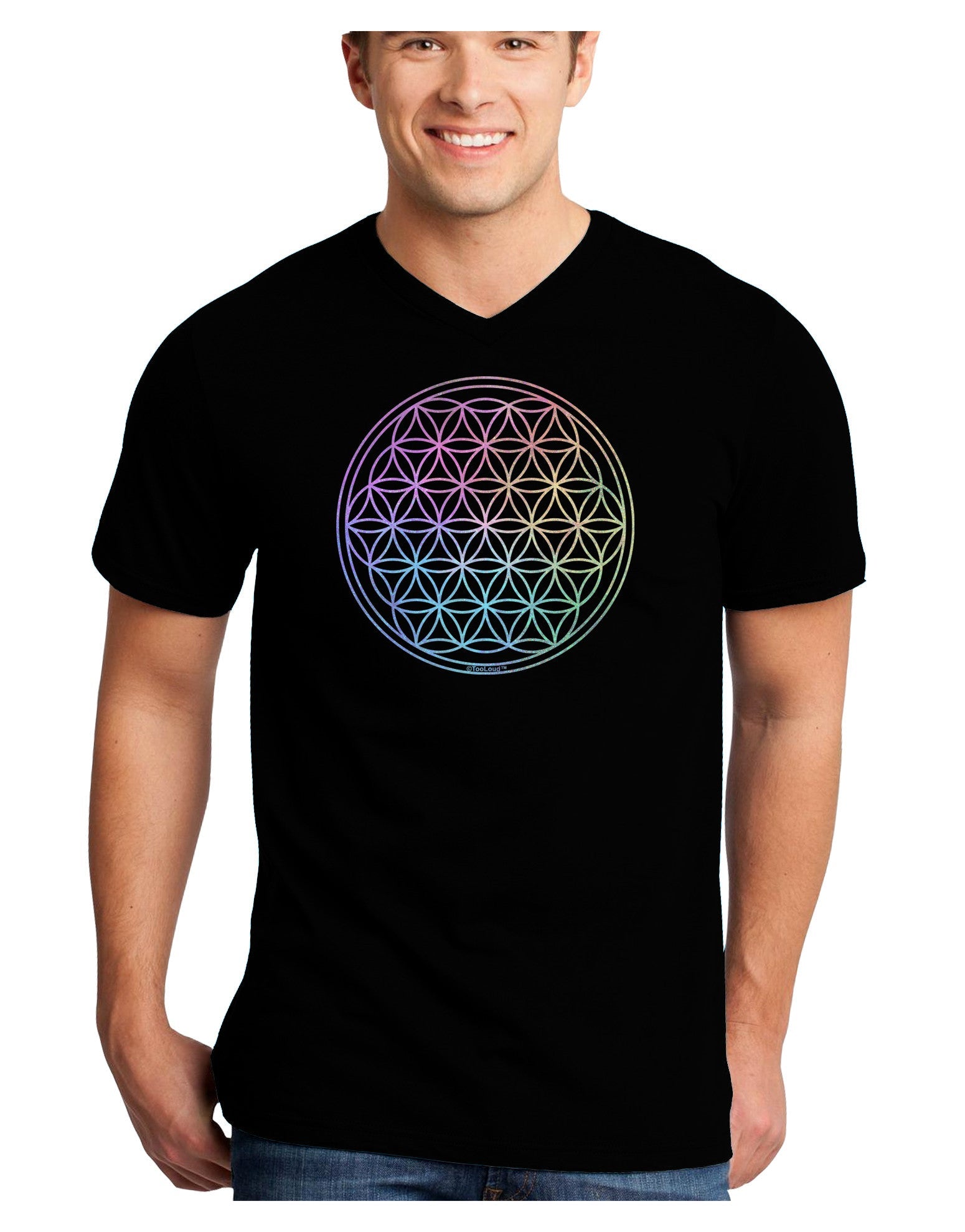 Flower of Life Circle Adult Dark V-Neck T-Shirt-TooLoud-Black-Small-Davson Sales
