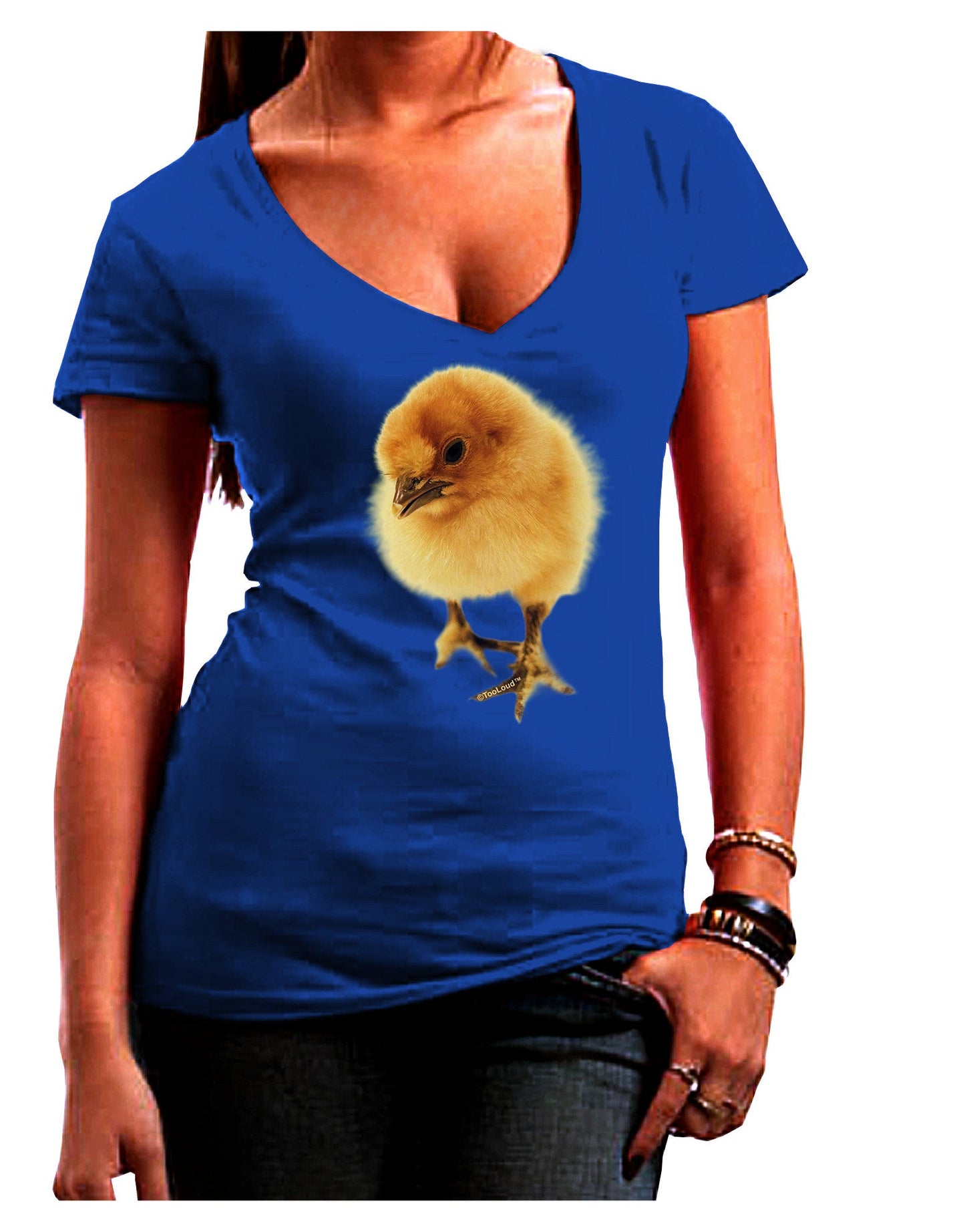 Fluffy Chick Womens V-Neck Dark T-Shirt-Womens V-Neck T-Shirts-TooLoud-Royal-Blue-Juniors Fitted Small-Davson Sales