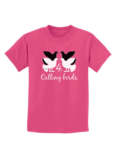 Four Calling Birds Text Childrens Dark T-Shirt-Childrens T-Shirt-TooLoud-Sangria-X-Small-Davson Sales