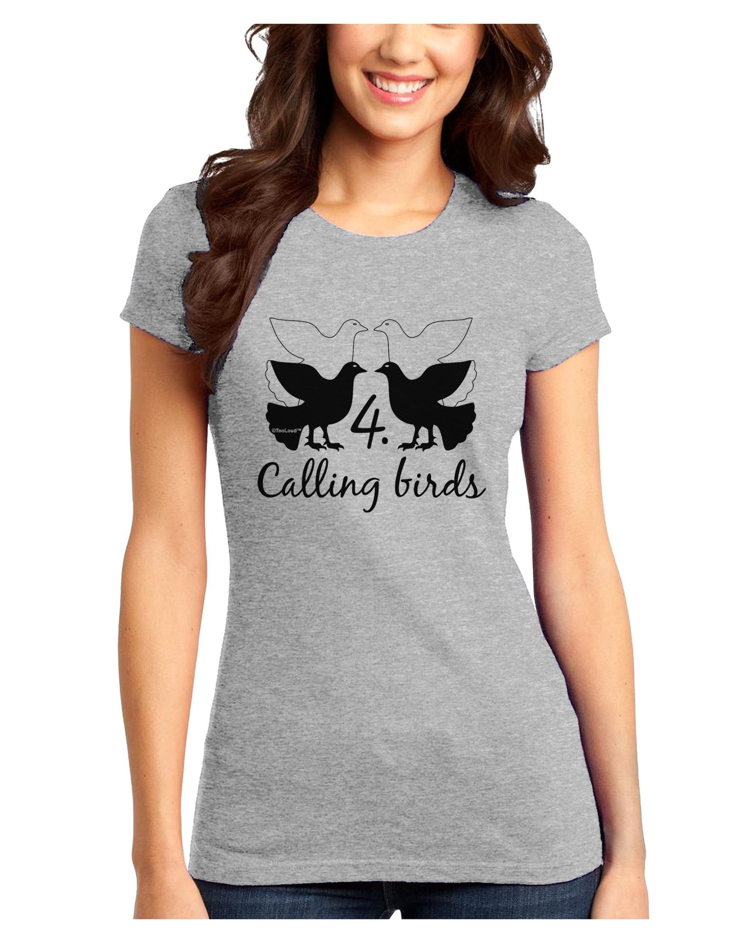 Four Calling Birds Text Juniors T-Shirt-Womens Juniors T-Shirt-TooLoud-Ash-Gray-Juniors Fitted X-Small-Davson Sales