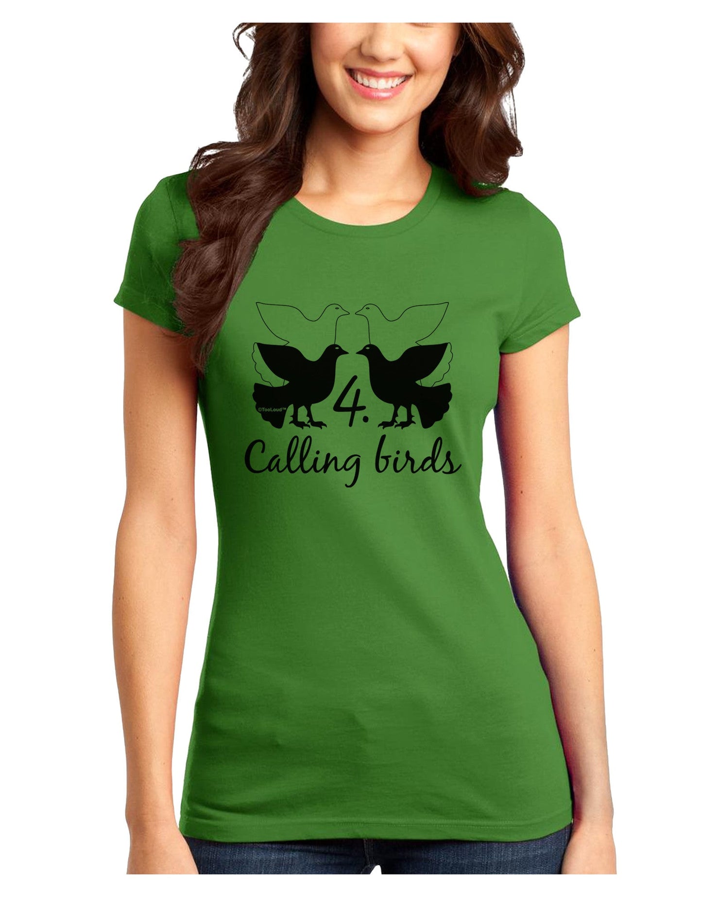 Four Calling Birds Text Juniors T-Shirt-Womens Juniors T-Shirt-TooLoud-Kiwi-Green-Juniors Fitted X-Small-Davson Sales