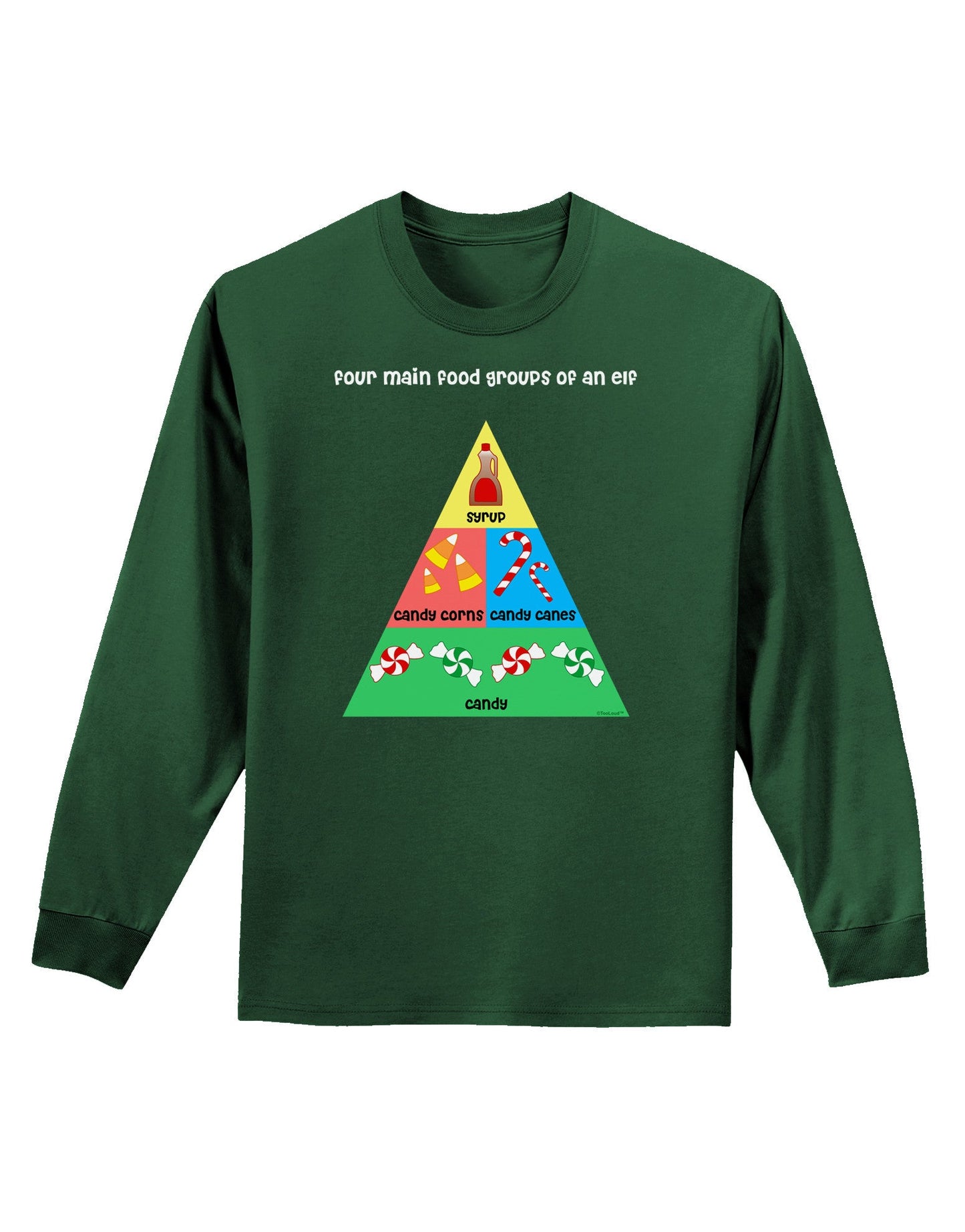 Four Main Food Groups of an Elf - Christmas Adult Long Sleeve Dark T-Shirt-TooLoud-Dark-Green-Small-Davson Sales