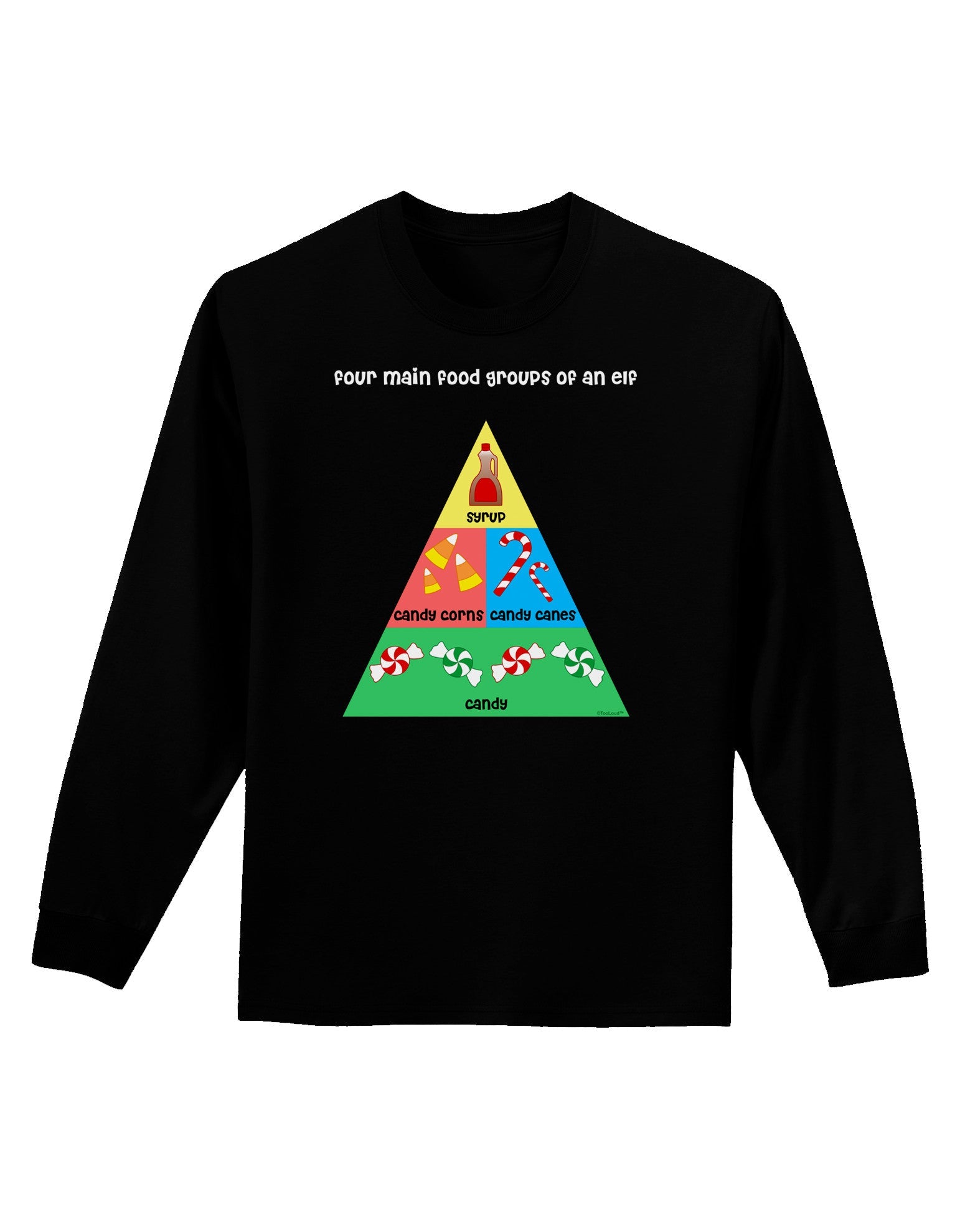 Four Main Food Groups of an Elf - Christmas Adult Long Sleeve Dark T-Shirt-TooLoud-Black-Small-Davson Sales