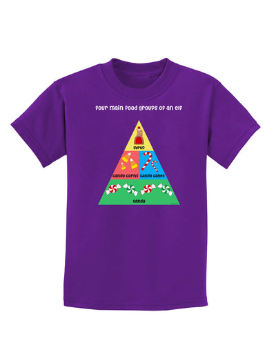 Four Main Food Groups of an Elf - Christmas Childrens Dark T-Shirt-Childrens T-Shirt-TooLoud-Purple-X-Small-Davson Sales