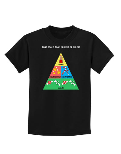 Four Main Food Groups of an Elf - Christmas Childrens Dark T-Shirt-Childrens T-Shirt-TooLoud-Black-X-Small-Davson Sales