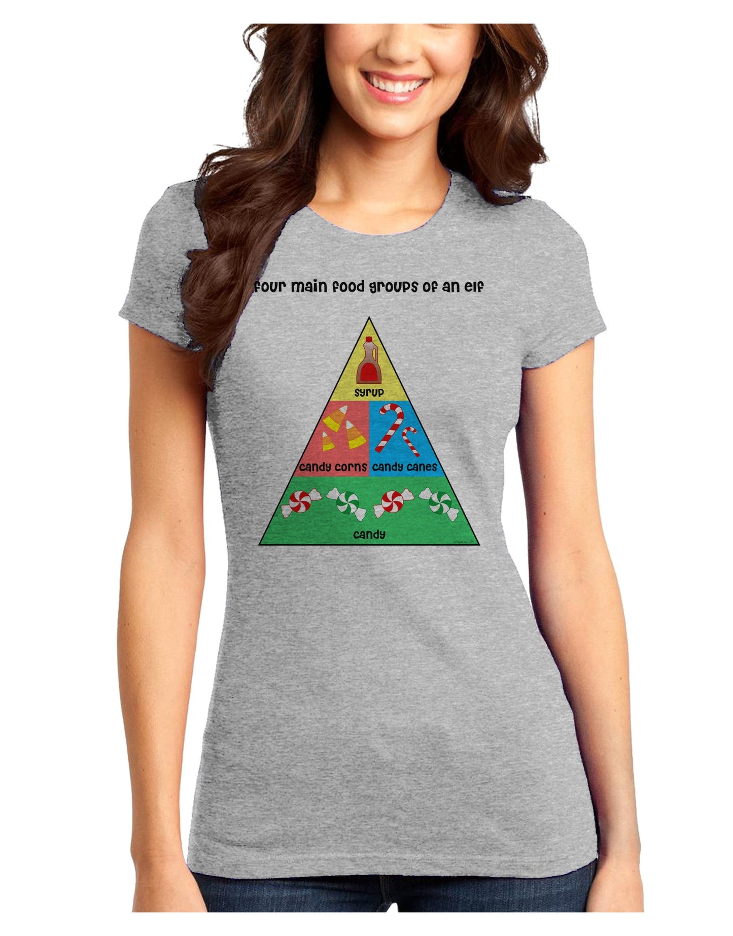 Four Main Food Groups of an Elf - Christmas Juniors T-Shirt-Womens Juniors T-Shirt-TooLoud-Ash-Gray-Juniors Fitted XS-Davson Sales